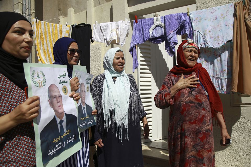 Supporters of President Kais Saied in Ariana (Anis Mili/AP)