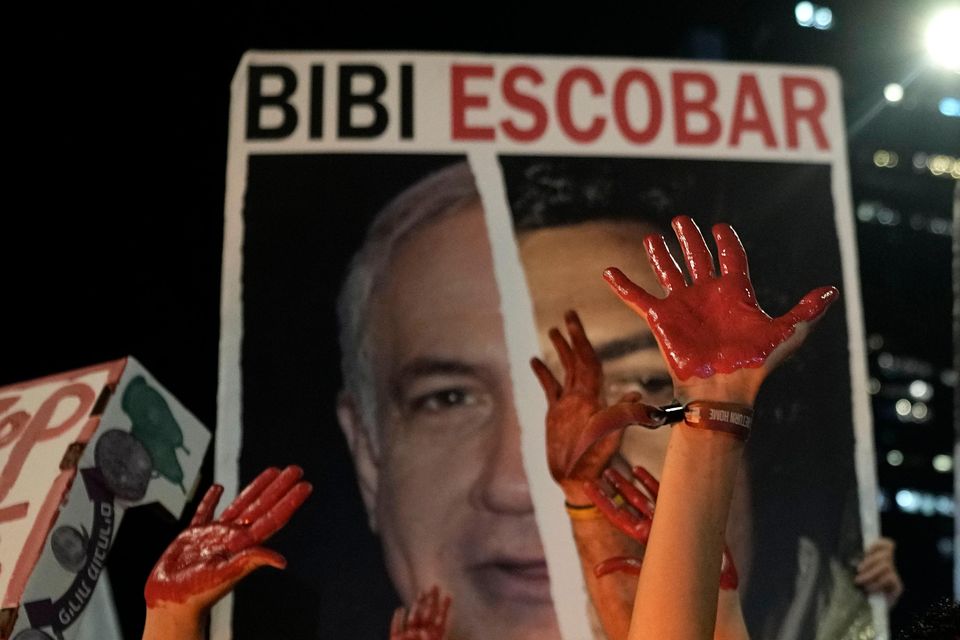 Einav Zangauker, centre, the mother of hostage Matan Zangauker, takes part in a protest in Tel Aviv, Israel (Tsafrir Abayov/AP)