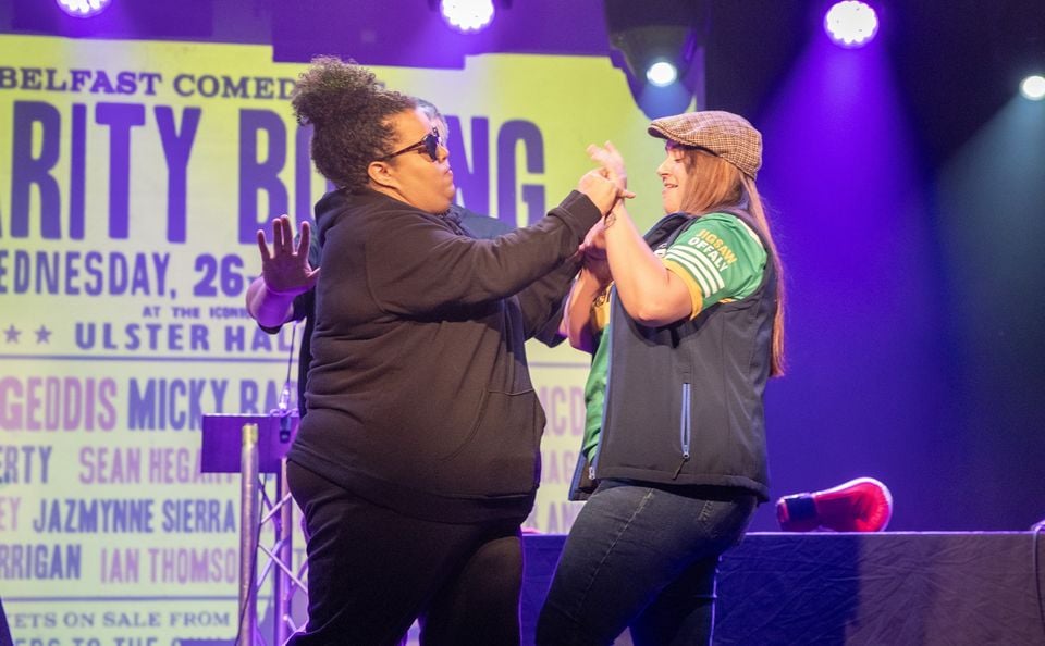 Jazmynne Sierra and Claire Corrigan at the Comedians' Charity Boxing launch. Picture: Aodhan Roberts/Belfast Telegraph.
