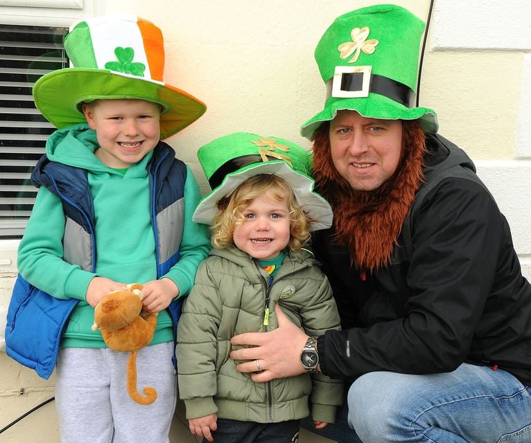 Adam, Callum and Eoin Murphy pictured at the St Patrick's Day parade in Coolgreany.