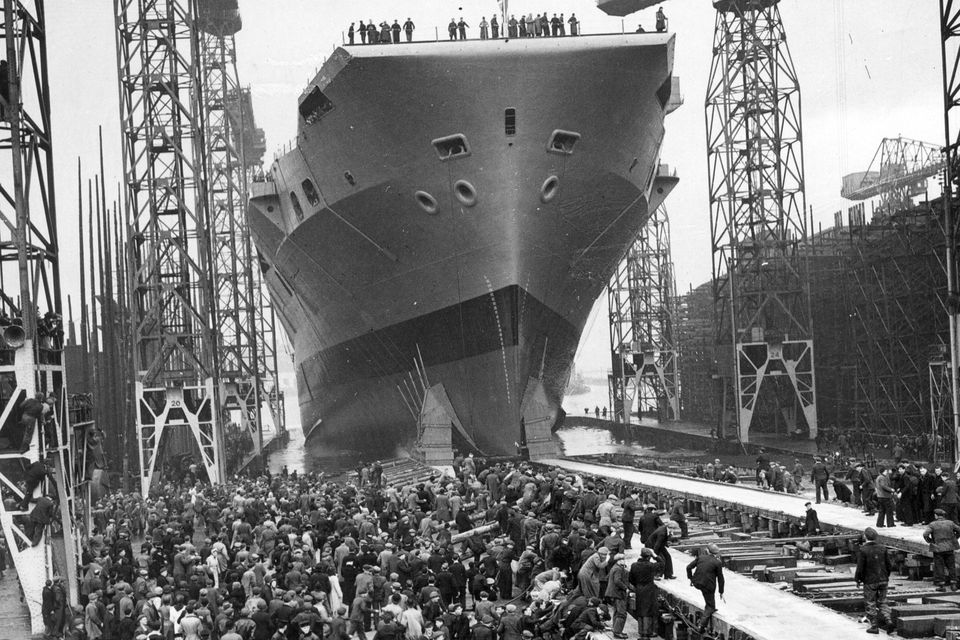 Princess Elizabeth launches the Aircraft carrier HMS Eagle at Harland & Wolff.  19/3/1946
BELFAST TELEGRAPH ARCHIVE/PRONI