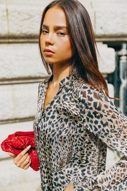 Petite Taupe Animal Print Button Up V-Neck Blouse,
£35, Roman Originals