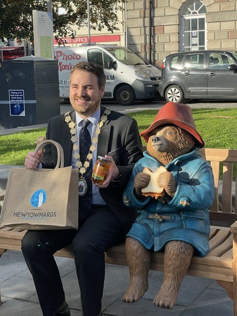 Ards and North Down Mayor Alistair Cathcart joined Paddington Bear for a marmalade sandwich last month. Pic: Kirsten Elder