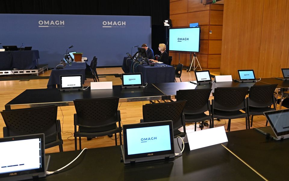 The hearing room at the Strule Arts Centre in Omagh, Co Tyrone, ahead of the first substantive hearing in the Omagh Bombing Inquiry (Michael Cullen/Ulster Herald/PA)