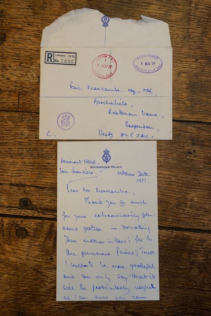 A letter sent to Eric Morecambe by the then Prince of Wales on display ahead of the auction (Jacob King/PA)