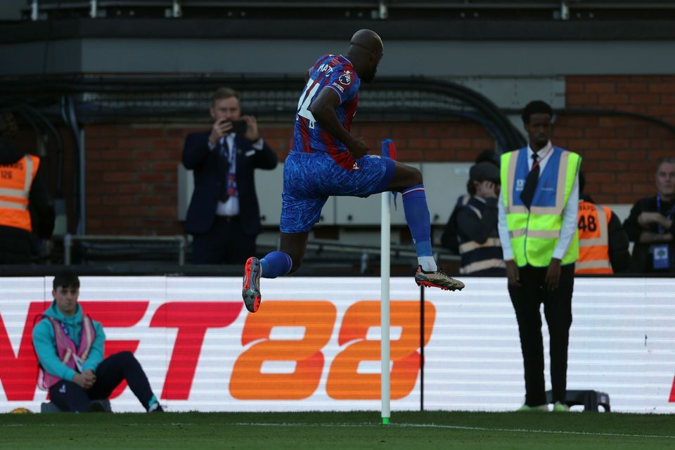 Mateta celebrates after scoring the game’s only goal (Steven Paston/PA)