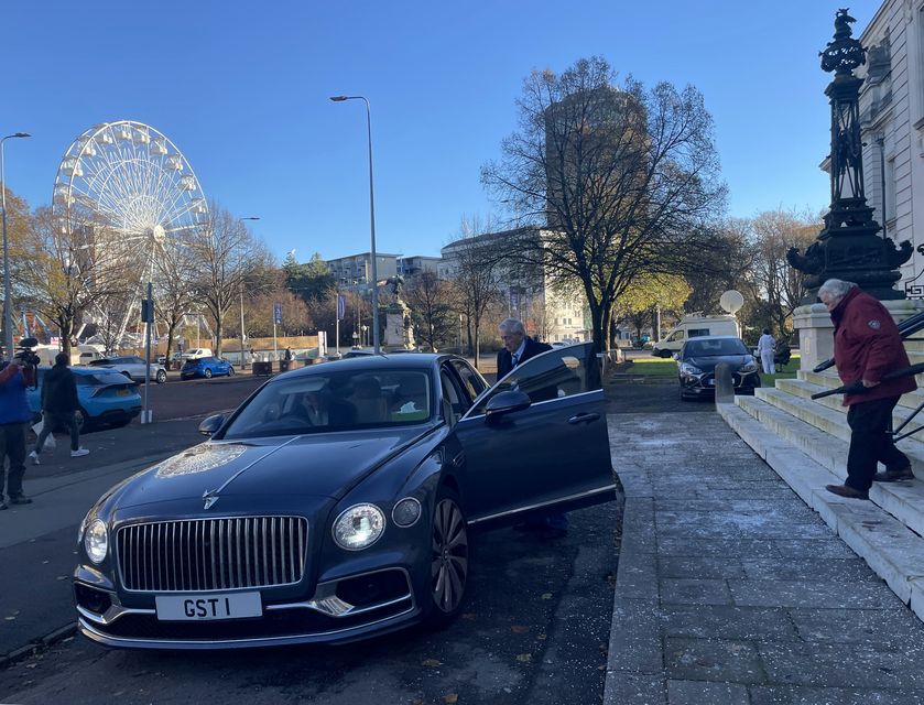 Sir Stanley Thomas leaves Cardiff Crown Court (George Thompson/PA)