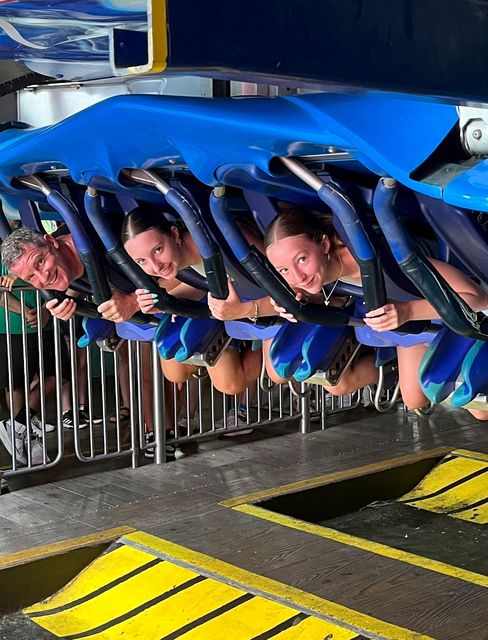 Richard, Isla and Evelyn on Manta at SeaWorld