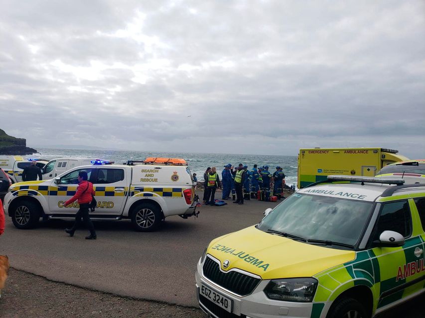 Rescue workers at the scene of a serious incident on the Giant's Causeway.