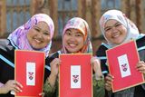 thumbnail: (L-R) DK Amal Nadiah PG Haji Yussop, Siti Norlisa HJ Salleh and Norazeerah HJ Abdul Rahman, who are all from Brunei, graduate together from Queens Universitys School of Planning, Architecture and Civil Engineering.