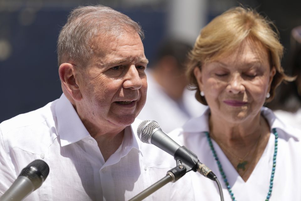 Opposition’s presidential candidate Edmundo Gonzalez speaks after voting in the presidential election (Matias Delacroix/AP)