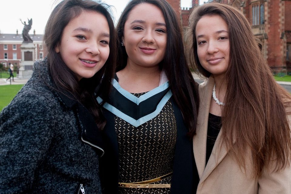 Anna Espana-McCartney graduated in Law from Queens University today, pictured with her sisters Lara and Nina.