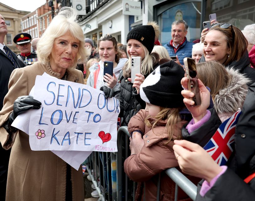 Queen Camilla receives a message of support for the Princess of Wales from well-wishers in March (Chris Jackson/PA)