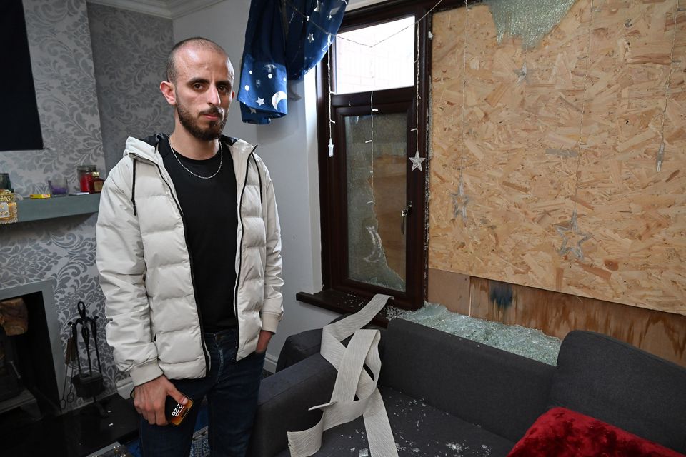 Abdullah Almasry pictured at hishome in Belfast which was attacked on Wednesday night. Image: Presseye