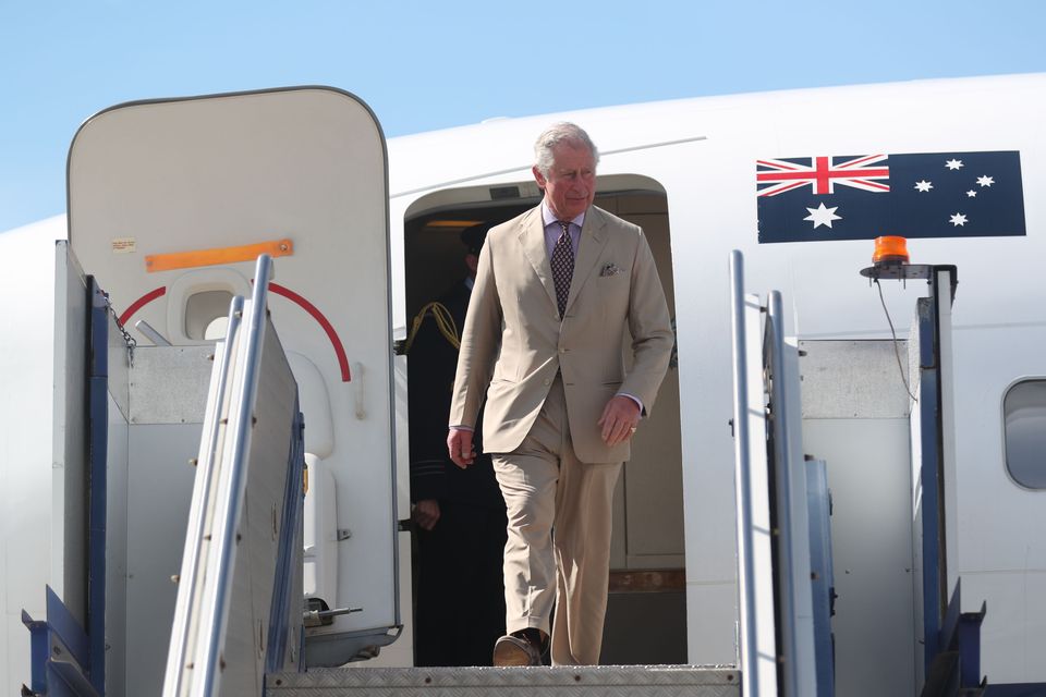 Charles arrives at RAAF Darwin in Australia’s Northern Territory in 2018 (Steve Parsons/PA)