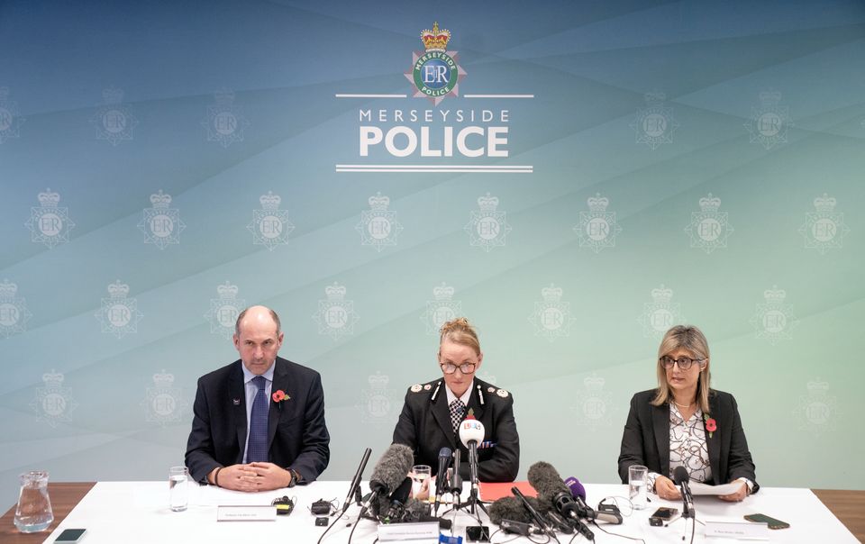 Professor Tim Atkins, Merseyside Police Chief Constable Serena Kennedy and Dr Renu Bindra give an update into the investigation into the murders of six-year-old Bebe King, seven-year-old Elsie Dot Stancombe and nine-year-old Alice Dasilva Aguiar, and the attempted murders of eight children and two adults in Southport (Danny Lawson/PA)