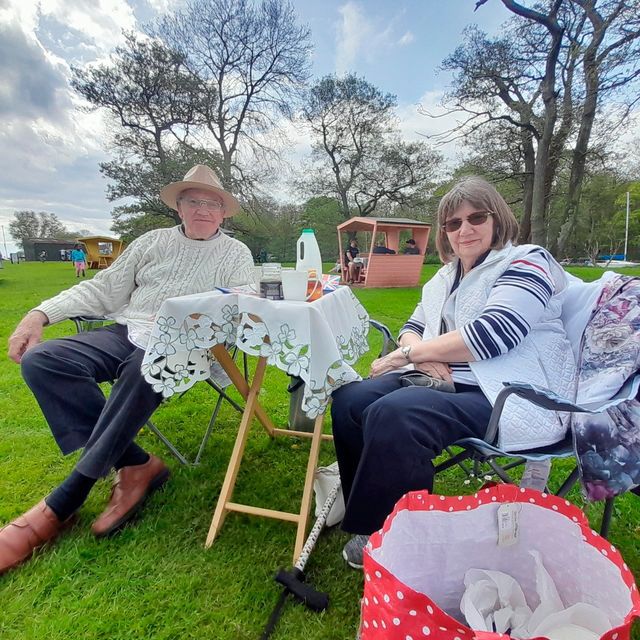 Steve and Sheila McBriar relax and enjoy the coronation party in Lough Shore Park, Antrim