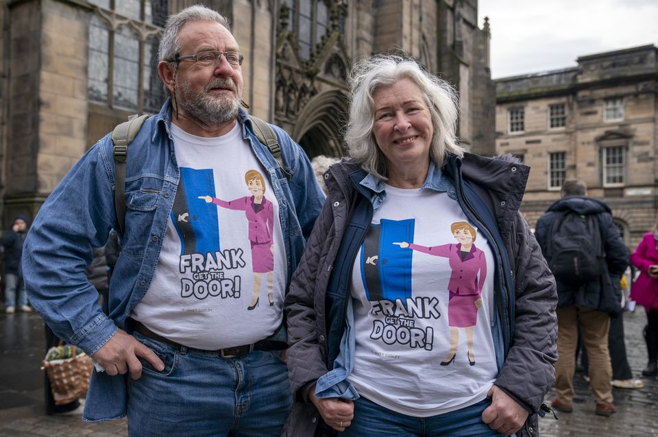 Some fans wore T-shirts featuring Godley’s catchphrase ‘Frank Get The Door!’ (Jane Barlow/PA)