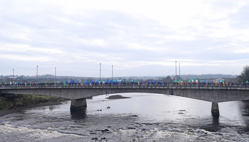 The Lifford Bridge, from Donegal, which marks the border between Strabane in County Tyrone, Northern Ireland, and Lifford in County Donegal in the Republic of Ireland (Niall Carson/PA)