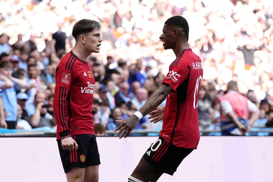 Alejandro Garnacho (left) and Marcus Rashford (right) were left out of Manchester United’s squad for the Manchester derby but are pushing for a place against Tottenham in the Carabao Cup (Nick Potts/PA).