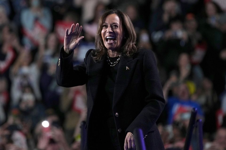 Democratic presidential nominee Kamala Harris arrives to speak during a campaign rally in Memorial Hall at Muhlenberg College in Allentown, Pennsylvania (Susan Walsh/AP)