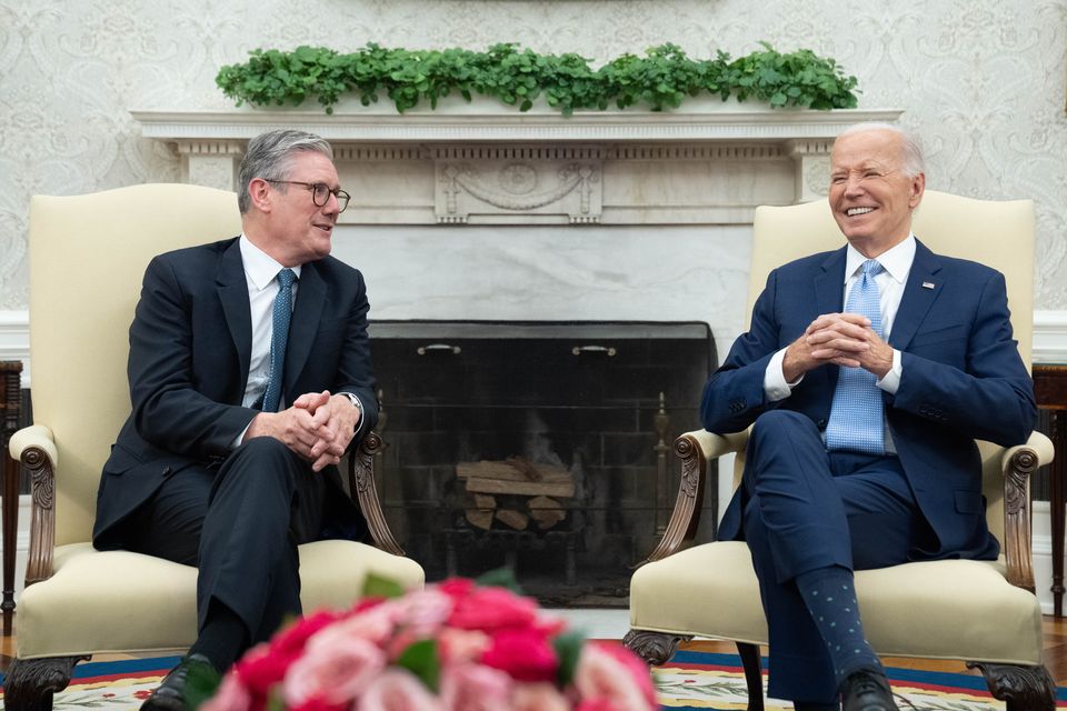 Prime Minister Sir Keir Starmer meets US President Joe Biden at the White House in Washington DC, during his visit to the US to attend the Nato 75th anniversary summit (Stefan Rousseau/PA)