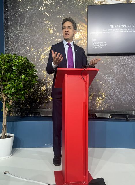 Mr Miliband said: ‘In Baku our message was clear. Britain is back in the business of global climate leadership because we know the impacts of the climate crisis know no borders’ (Rebecca Speare-Cole/PA)