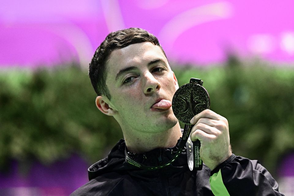 Rhys McClenaghan with his gold medal in Rimini