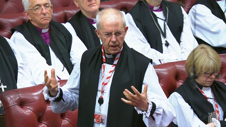 Justin Welby apologises a day after his final speech in the House of Lords (House of Commons/UK Parliament/PA)