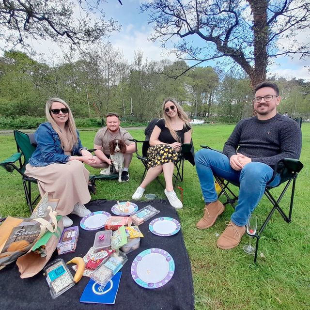 Jessica Howarth, Donal Kelly (with Bailey), Victoria Howarth and Kyle Stewart brought their picnic to Lough Short Park in Antrim