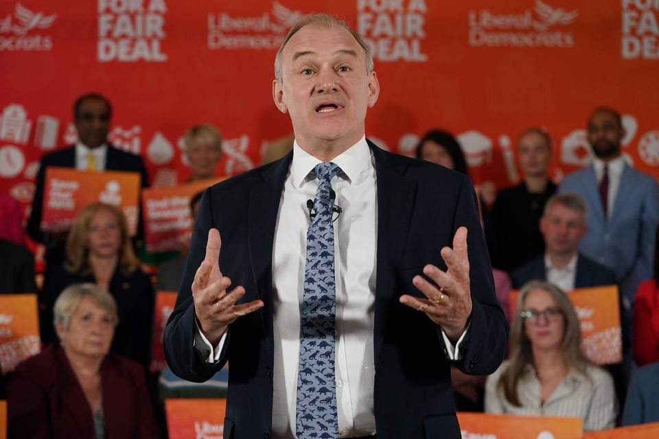 Lib Dem leader Sir Ed Davey during the party’s General Election manifesto launch on Monday (Lucy North/PA)