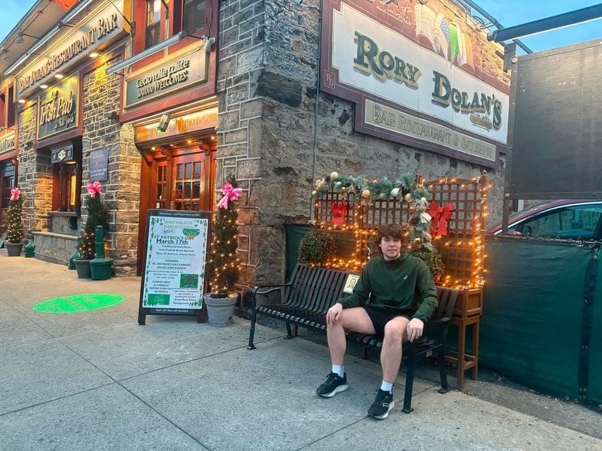 James Greene at the Kevin Bell bench in Woodlawn, NYC