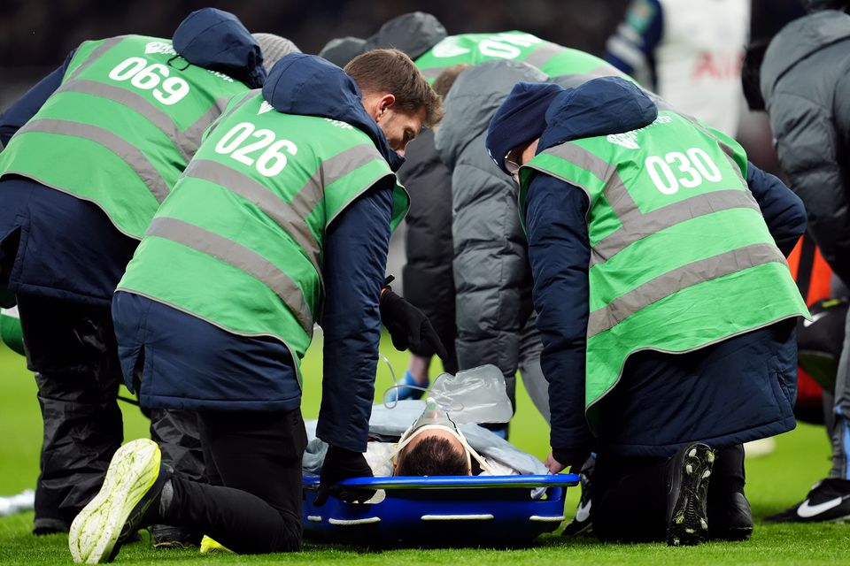 Rodrigo Bentancur suffered a head injury against Liverpool (Adam Davy/PA)