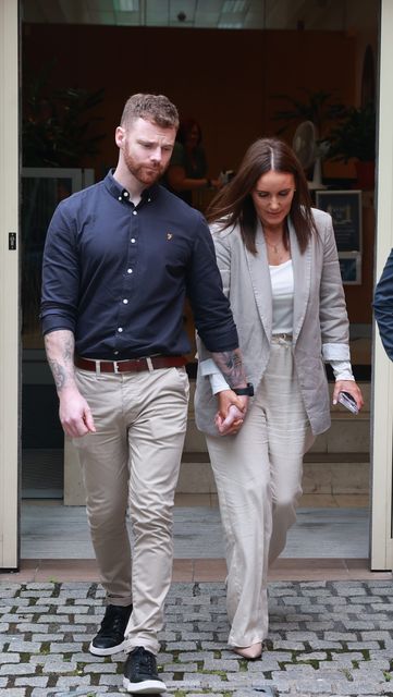 Natasha McCloskey, the mother of Private Sean Rooney, and her husband Paul McCloskey outside Dublin District Coroner’s Court (Liam McBurney/PA)