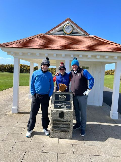 Chris with colleagues David and Gareth on the first tee of the Ailsa course at Turnberry