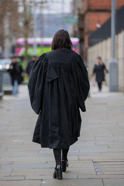 A barrister outside the Crown Court at Laganside in Belfast on Monday (Liam McBurney/PA)