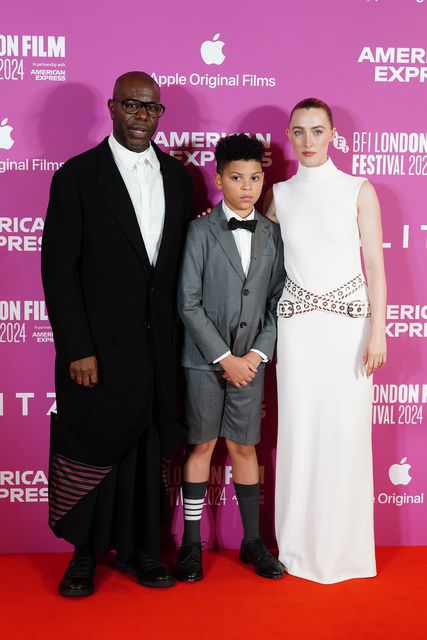 Steve McQueen, Elliott Heffernan and Saoirse Ronan (Ian West/PA)