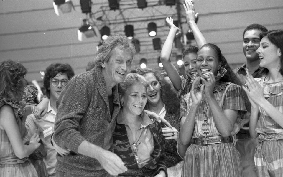 Rosita and Ottavio Missoni take to the catwalk after presenting their fashion collection in 1982 in Milan (AP)