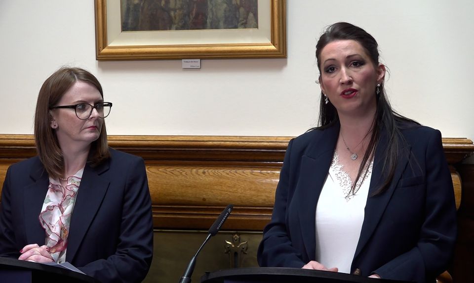 DUP deputy First Minister Emma Little-Pengelly (right) and Sinn Fein Finance Minister Caoimhe Archibald spoke on opposing sides of the debate (PA)