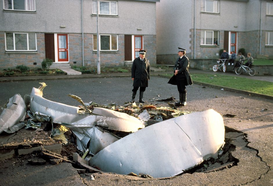 Parts of the plane were left embedded in a street in Lockerbie (PA)