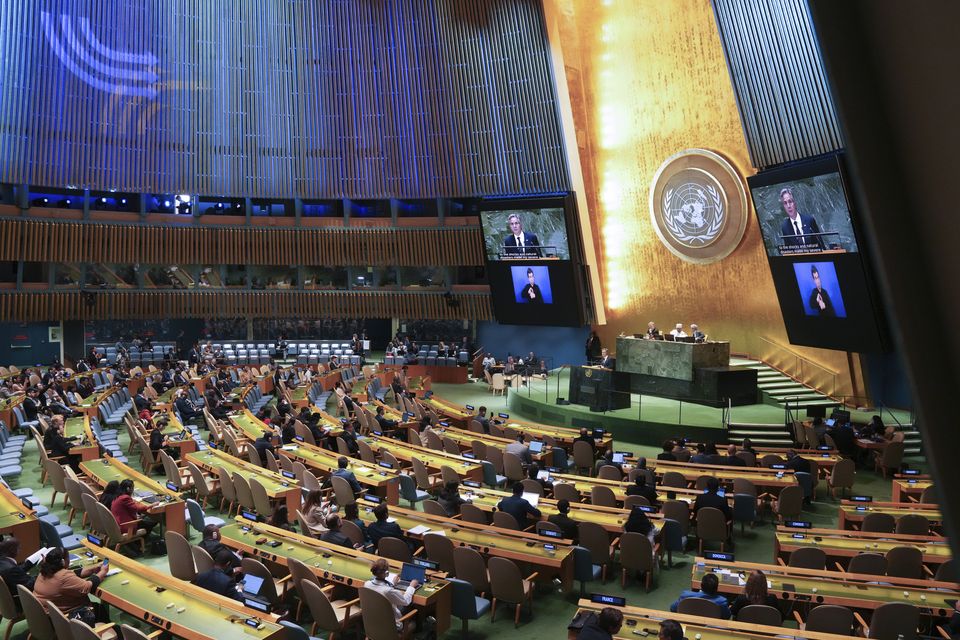 Antony Blinken speaks during the Summit of the Future at the United Nations headquarters in New York (Bryan R. Smith/Pool Photo via AP)