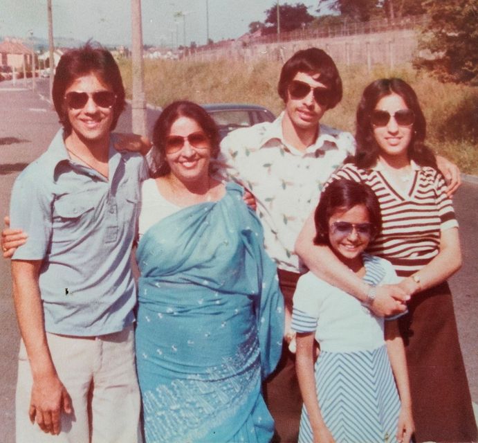 Lata Sharma with her mum and three of her siblings in the 1970s