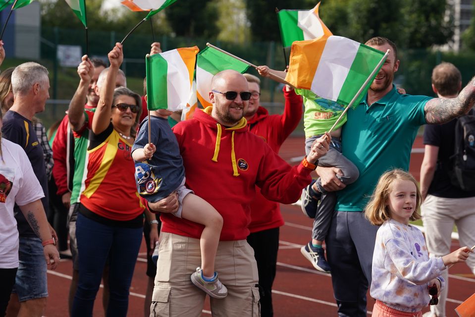 Supporters of Team Ireland athlete Rhasidat Adeleke attending a watch party ahead of her taking part in the Women’s 400m final (Brian Lawless/PA)