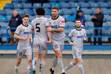 thumbnail: Newry's Adam Salley celebrates with his team-mates after his goal against Glenavon