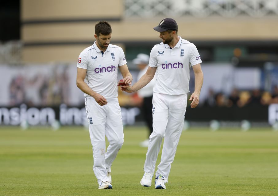 England’s Mark Wood, left, and Chris Woakes (Nigel French/PA)