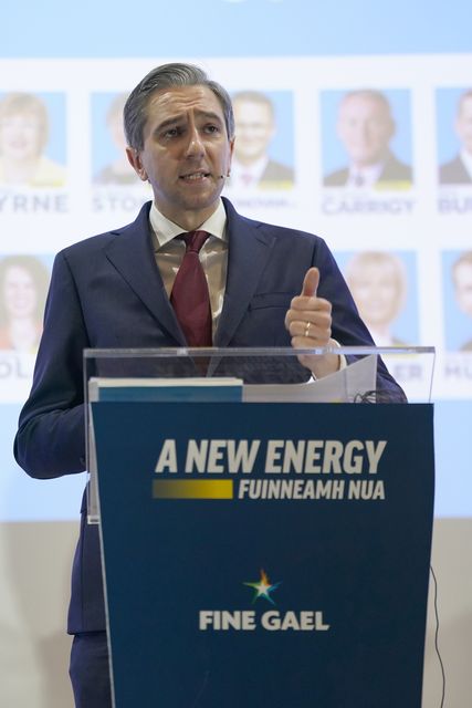 Taoiseach Simon Harris at Fine Gael’s General Election manifesto launch ahead of the General Election on November 29 (Brian Lawless/PA)