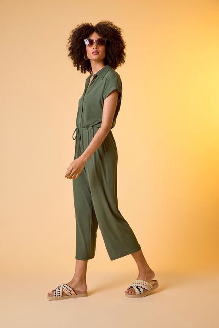 Roman Plain Ribbed Jumpsuit Khaki, £40, Roman Originals
