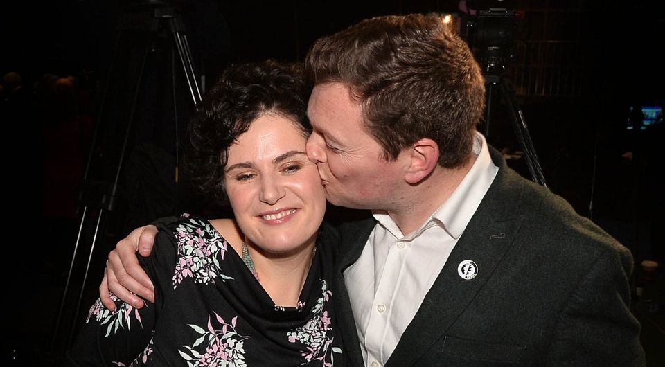 SDLP South Belfast MP Claire Hanna congratulated by husband Donal Lyons. Pic Colm Lenaghan/Pacemaker