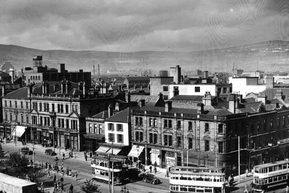 Donegall Square North from the roof of the City Hall. Air raid shelters in City Hall grounds. Belfast  15/9/1942
BELFAST TELEGRAPH COLLECTION/NMNI