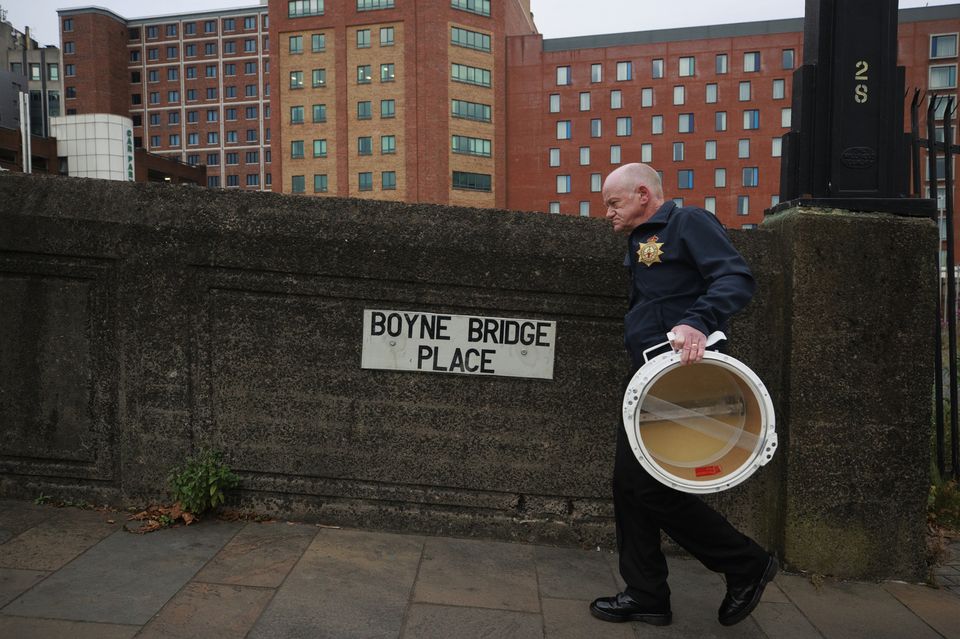 Members of the Ulster Young Defenders Flute Band mark 50 years as they parade over the Boyne Bridge. Credit: Liam McBurney/RAZORPIX